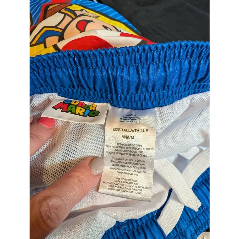 Super Mario Swim Trunks & NEW Crew Socks Kids Size Medium Nintendo Bundle